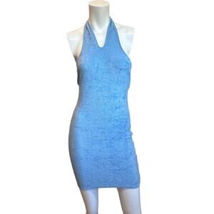 Neena Swim Oh Polly Blue Batch A NS0017 Twist front Halter Terry Cover Up S NWT